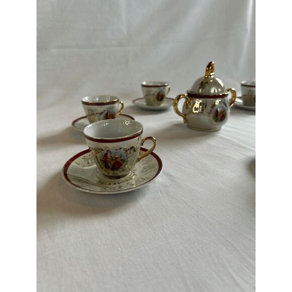 Vintage China Tea Set & Sugar Bowl, Set for Six, Gold Trim, Cups, Saucers - Picture 7 of 12